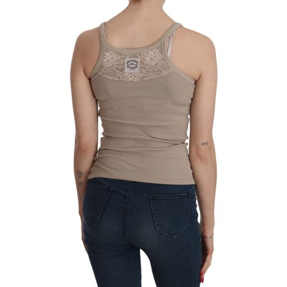 PINK MEMORIES Ribbed Tank Top Scoop Neck Slim Fit Women Brown Tops & T-Shirts - Picture 2 of 5